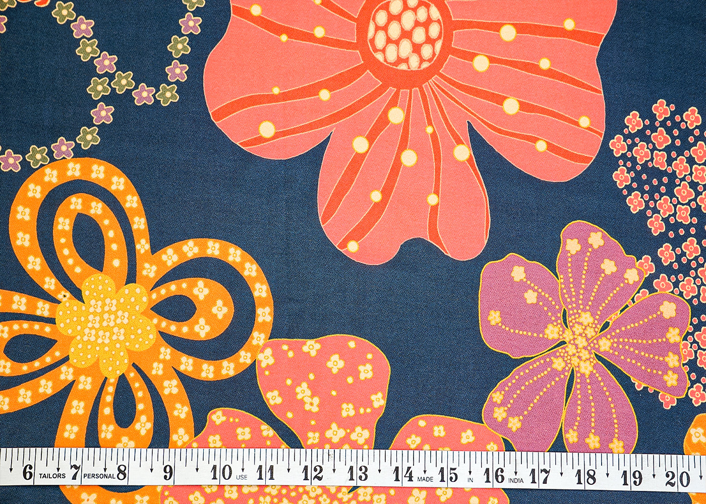 Peacock Blue Moss Crepe Fabric with Allover Big Flower Motif 13952
