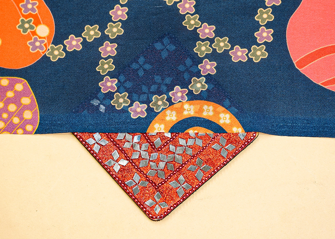 Peacock Blue Moss Crepe Fabric with Allover Big Flower Motif 13952