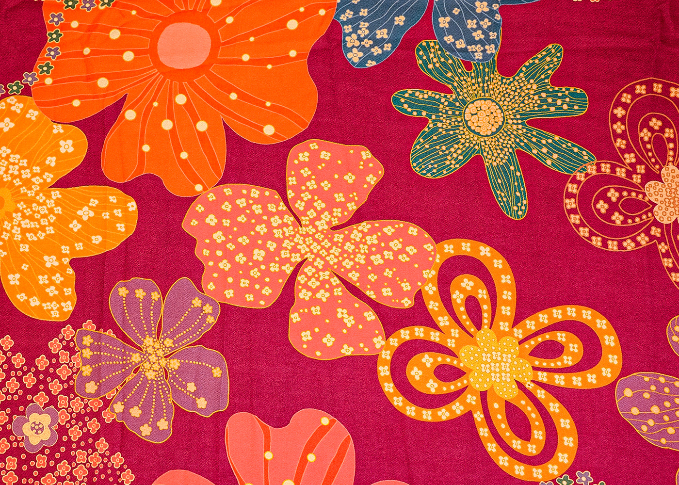 Magenta Moss Crepe Fabric with Allover Flower Motif 13953