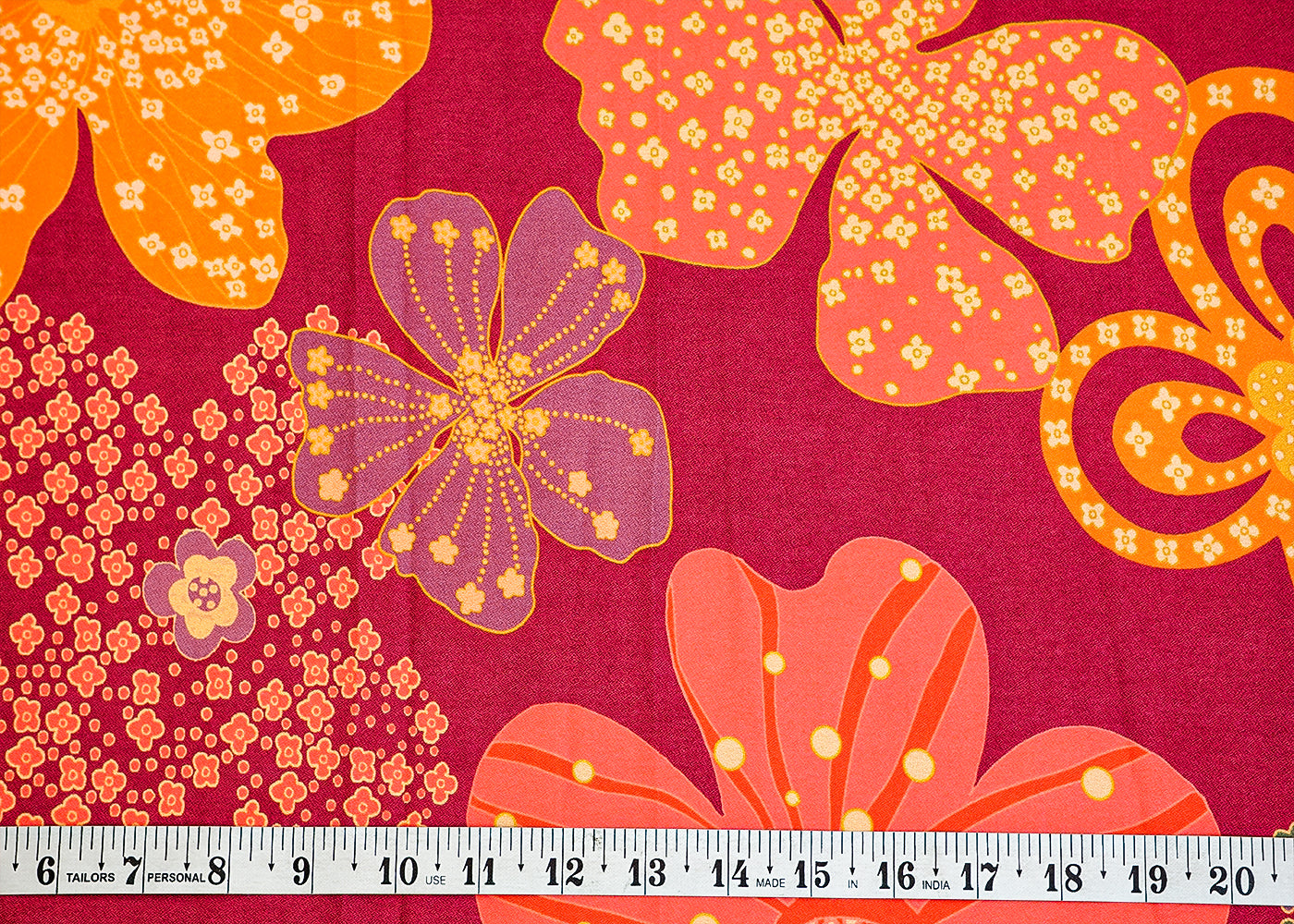 Magenta Moss Crepe Fabric with Allover Flower Motif 13953
