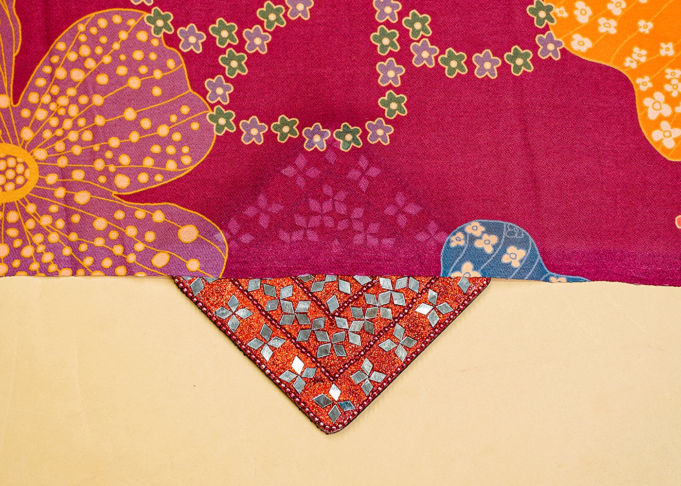 Magenta Moss Crepe Fabric with Allover Flower Motif 13953