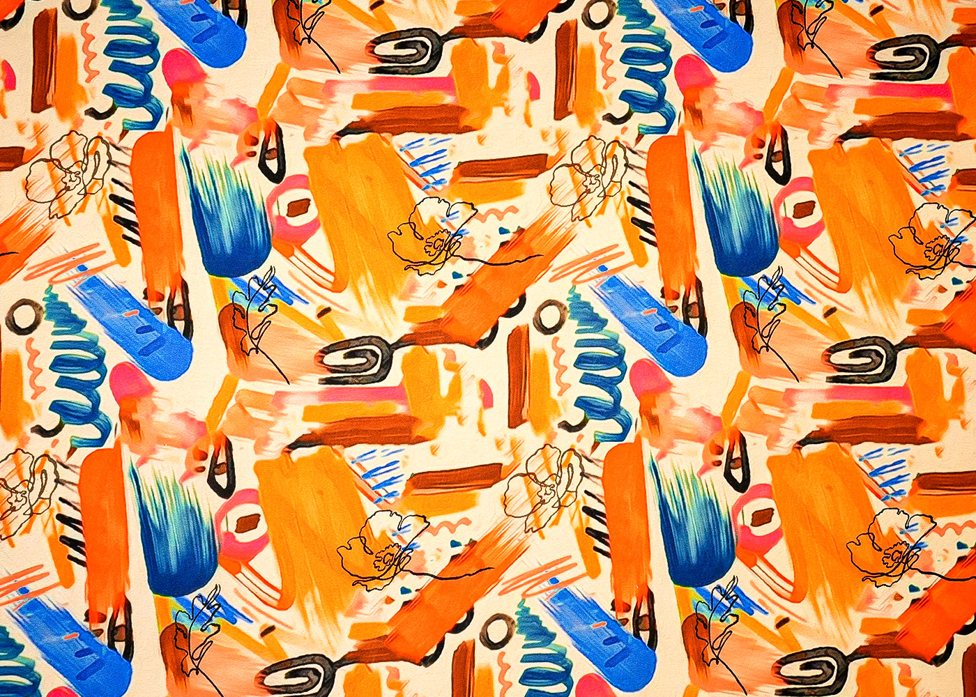 Beige Moss Crepe Fabric with Allover Abstract Print 13954