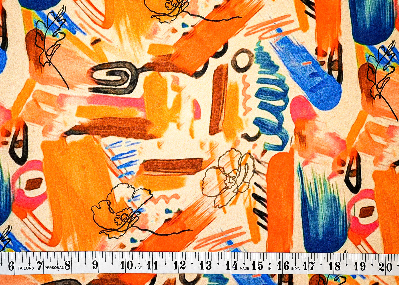 Beige Moss Crepe Fabric with Allover Abstract Print 13954