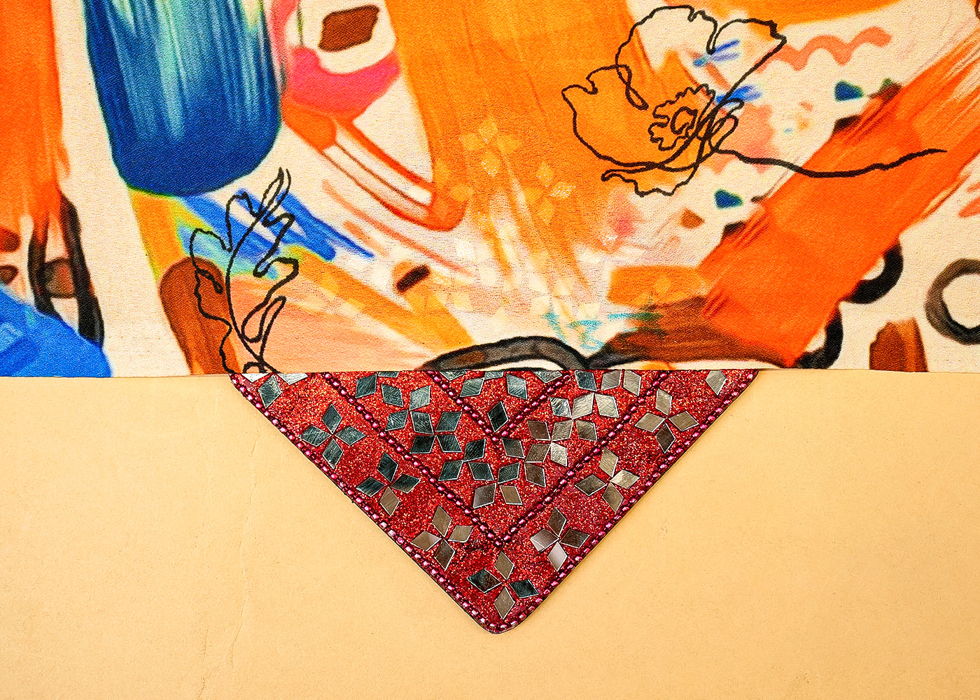 Beige Moss Crepe Fabric with Allover Abstract Print 13954