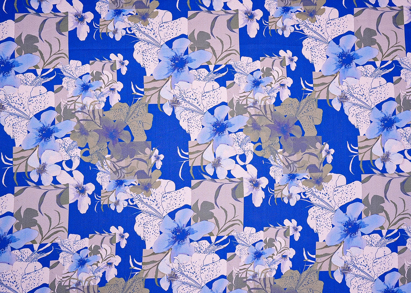 Royal Blue Moss Crepe Fabric with Allover Floral Pattern 13955