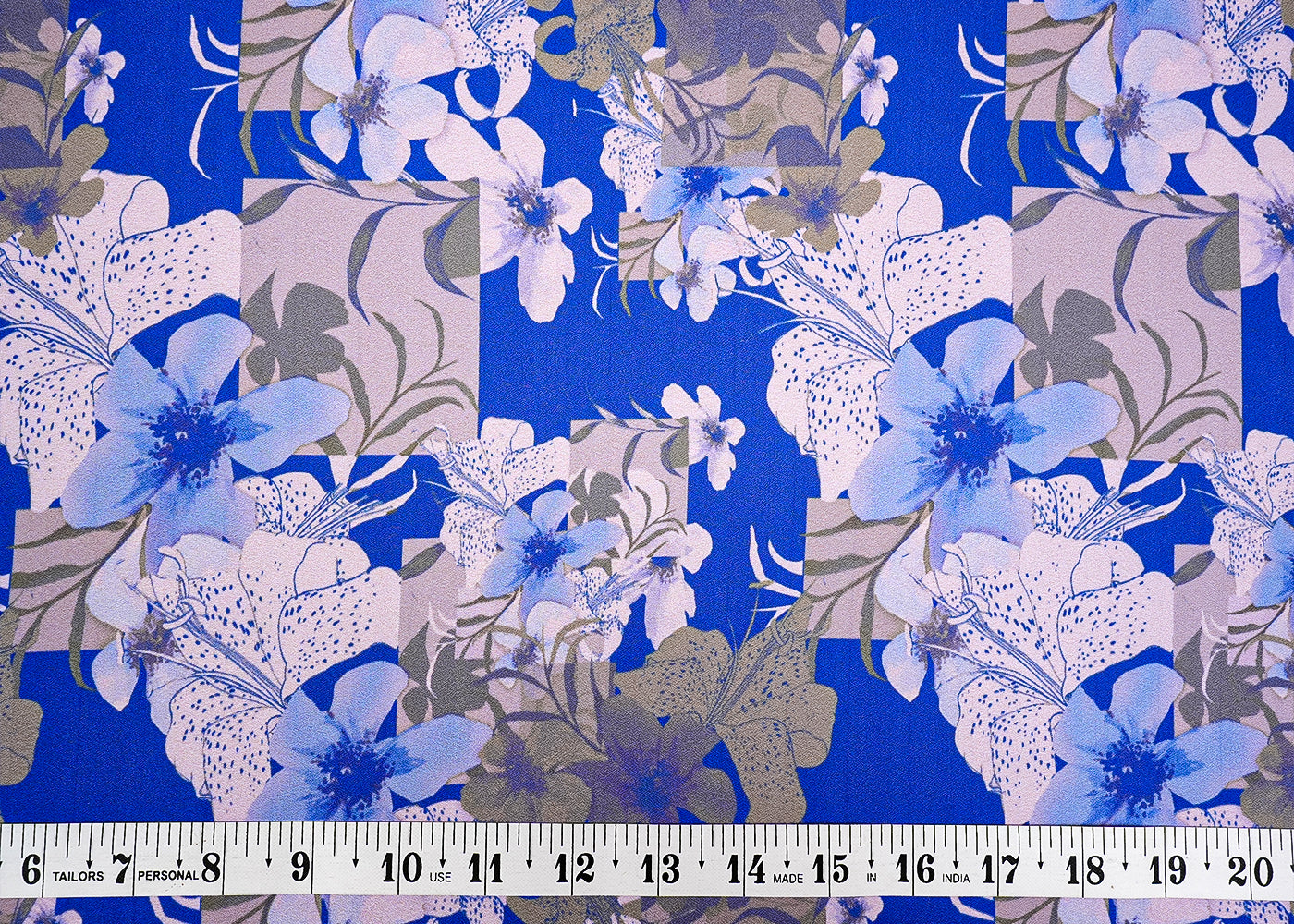 Royal Blue Moss Crepe Fabric with Allover Floral Pattern 13955