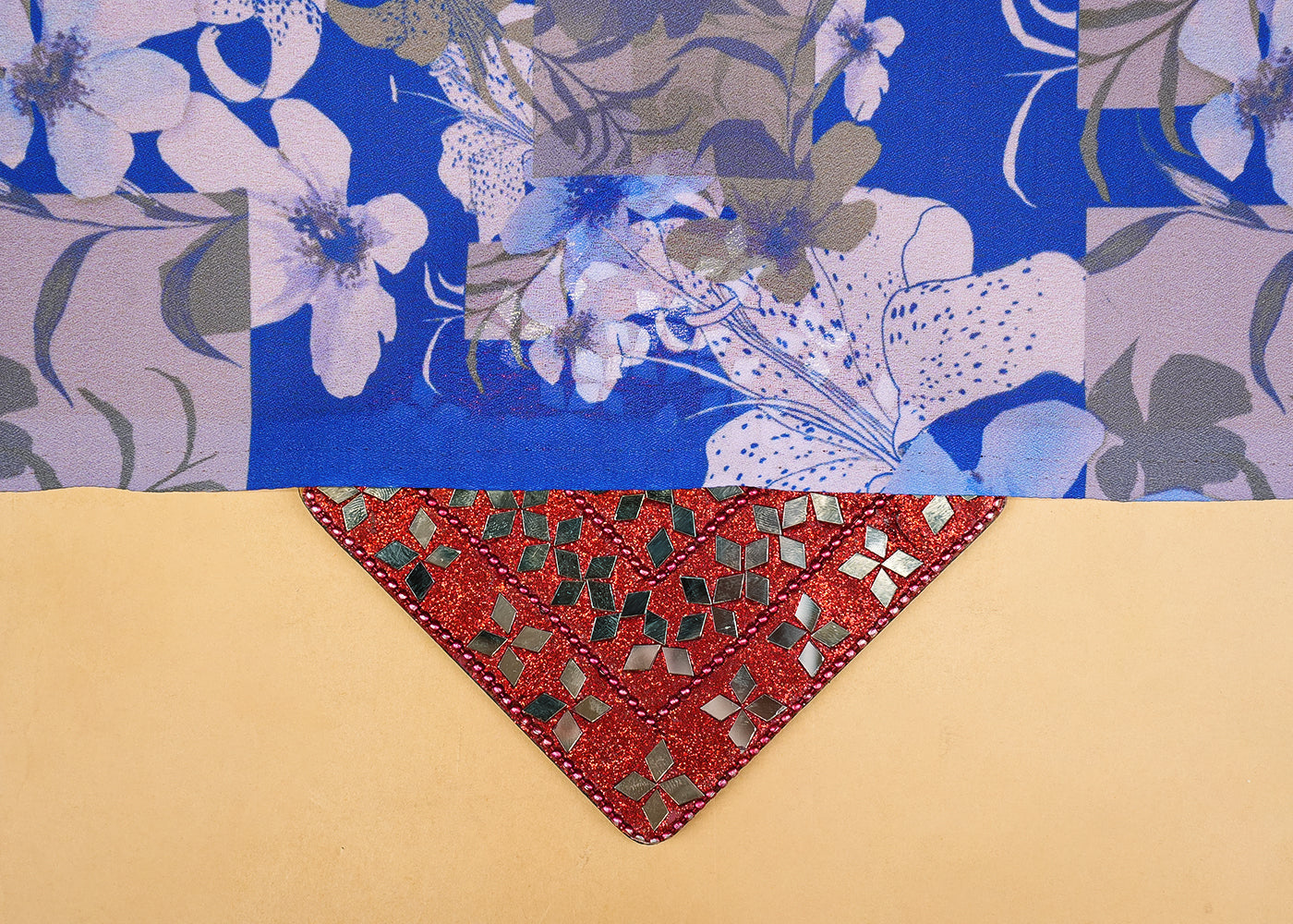 Royal Blue Moss Crepe Fabric with Allover Floral Pattern 13955