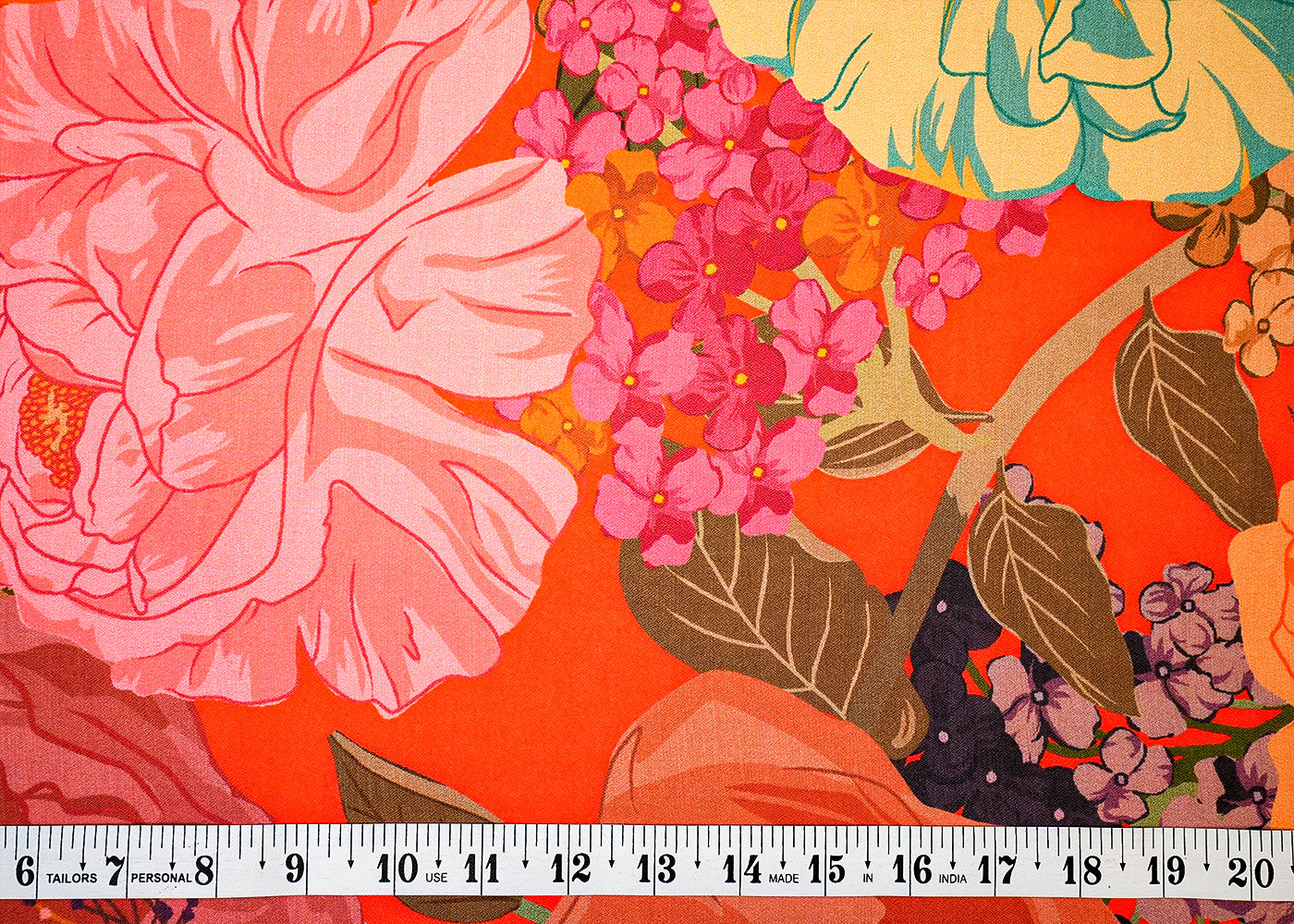 Orange Moss Crepe Fabric with Allover Big Flower Motif 13956