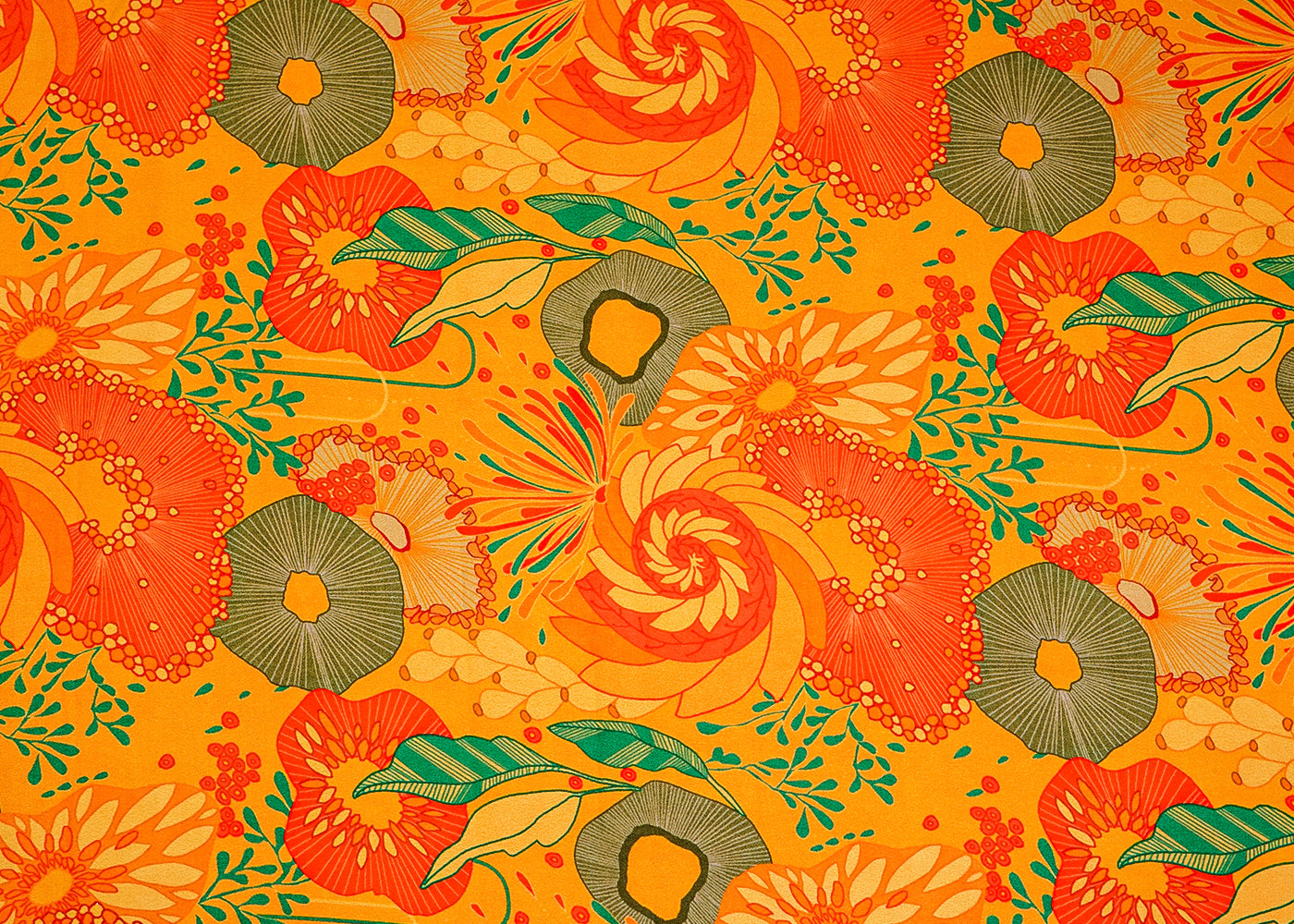 Mustard Moss Crepe Fabric with Allover Abstract Flowers 13957