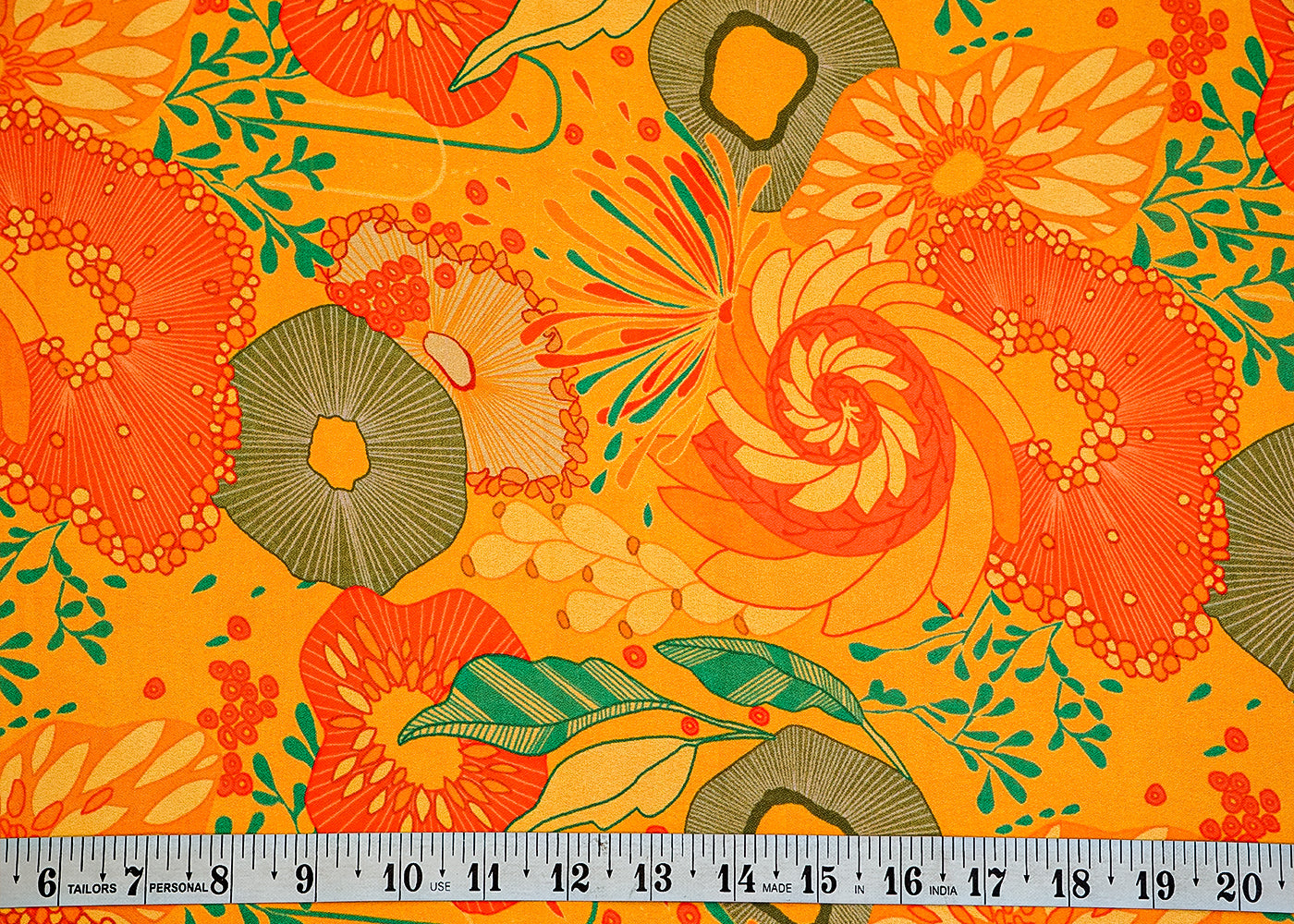 Mustard Moss Crepe Fabric with Allover Abstract Flowers 13957