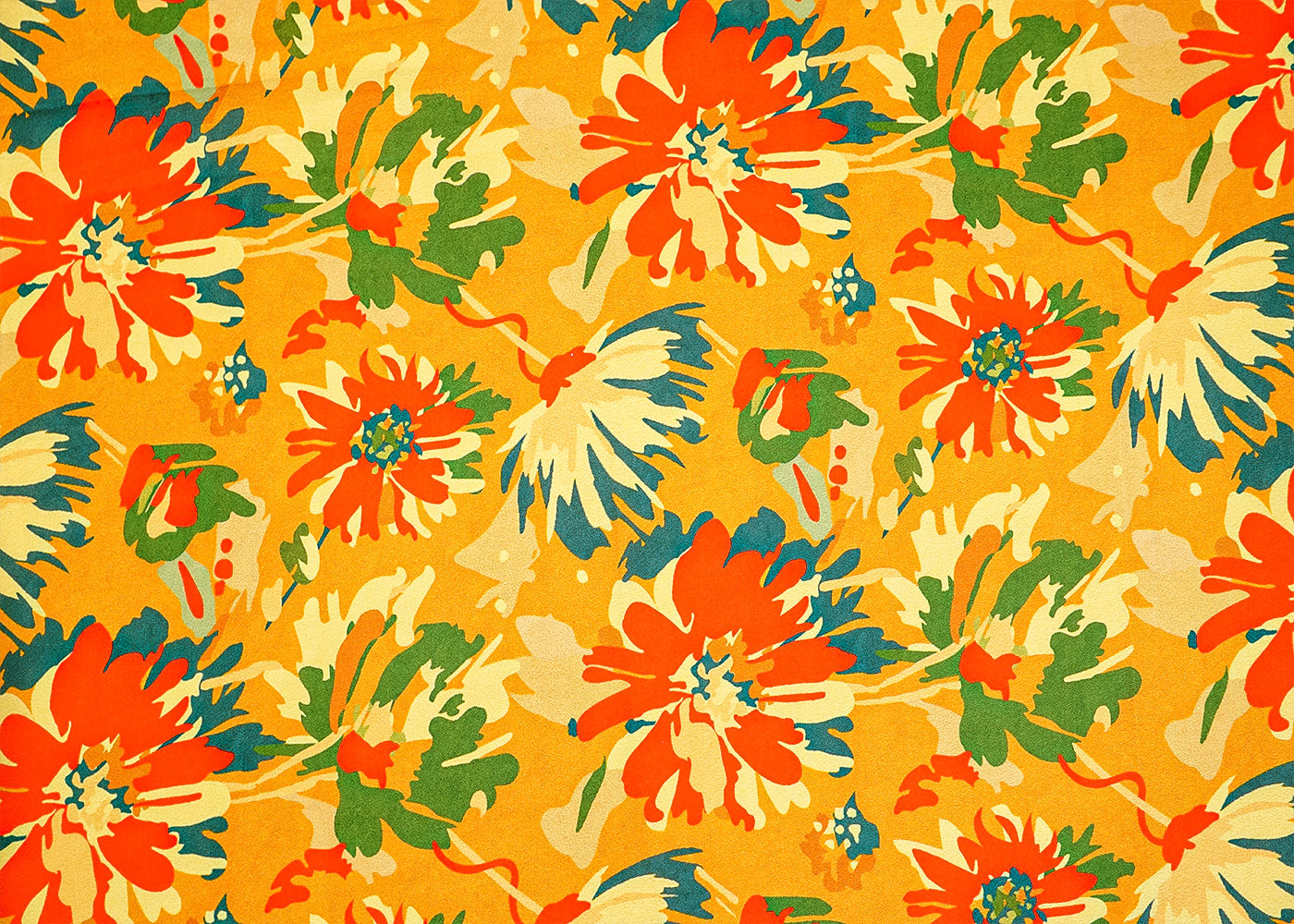 Mustard Moss Crepe Fabric with Allover Flowers 13960