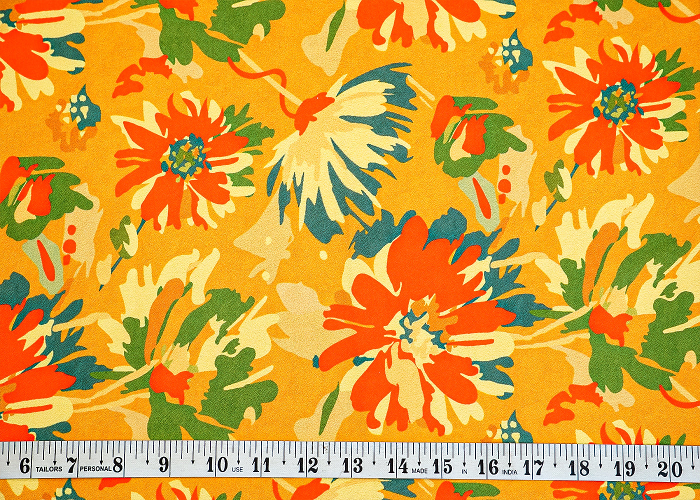 Mustard Moss Crepe Fabric with Allover Flowers 13960