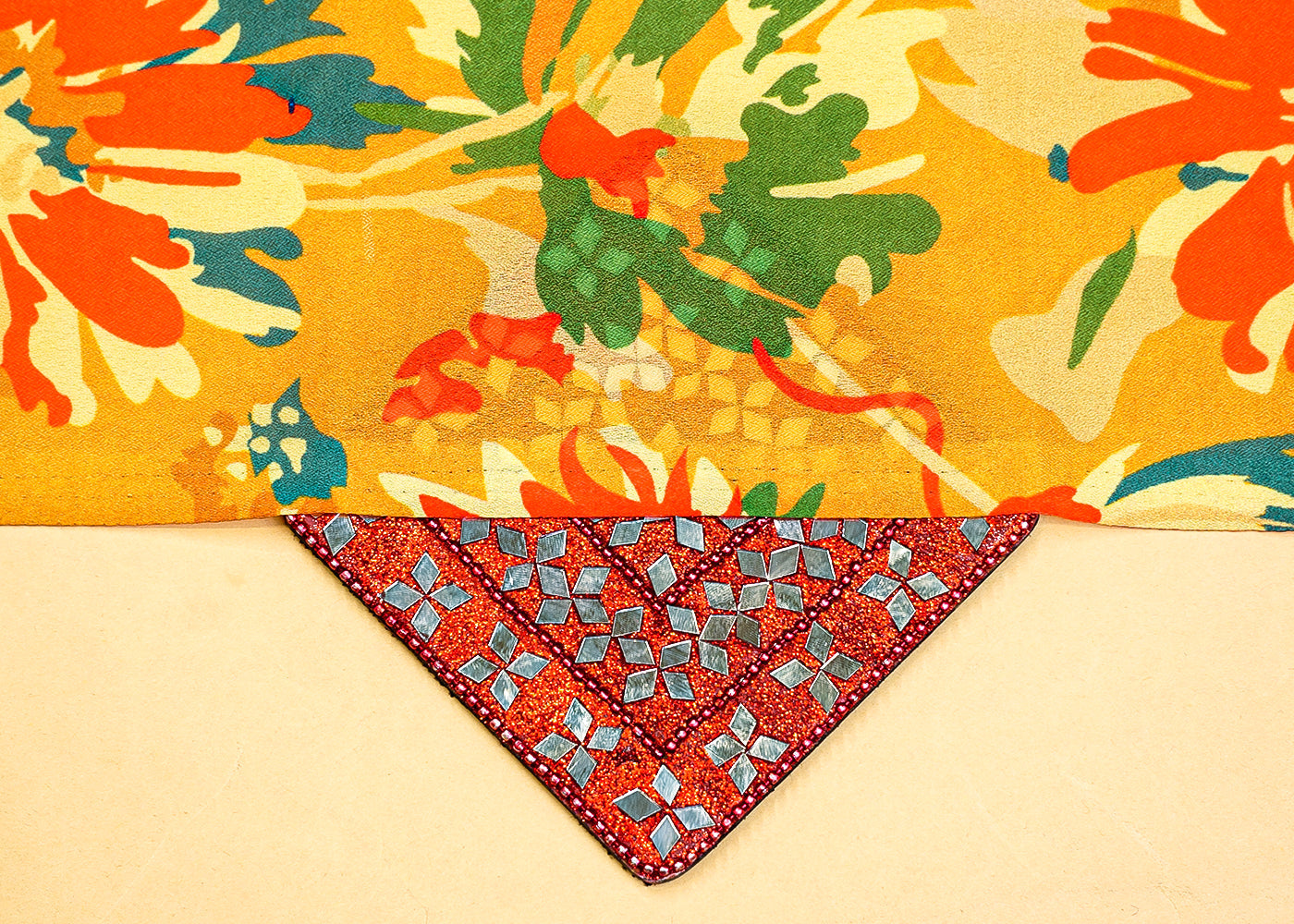 Mustard Moss Crepe Fabric with Allover Flowers 13960