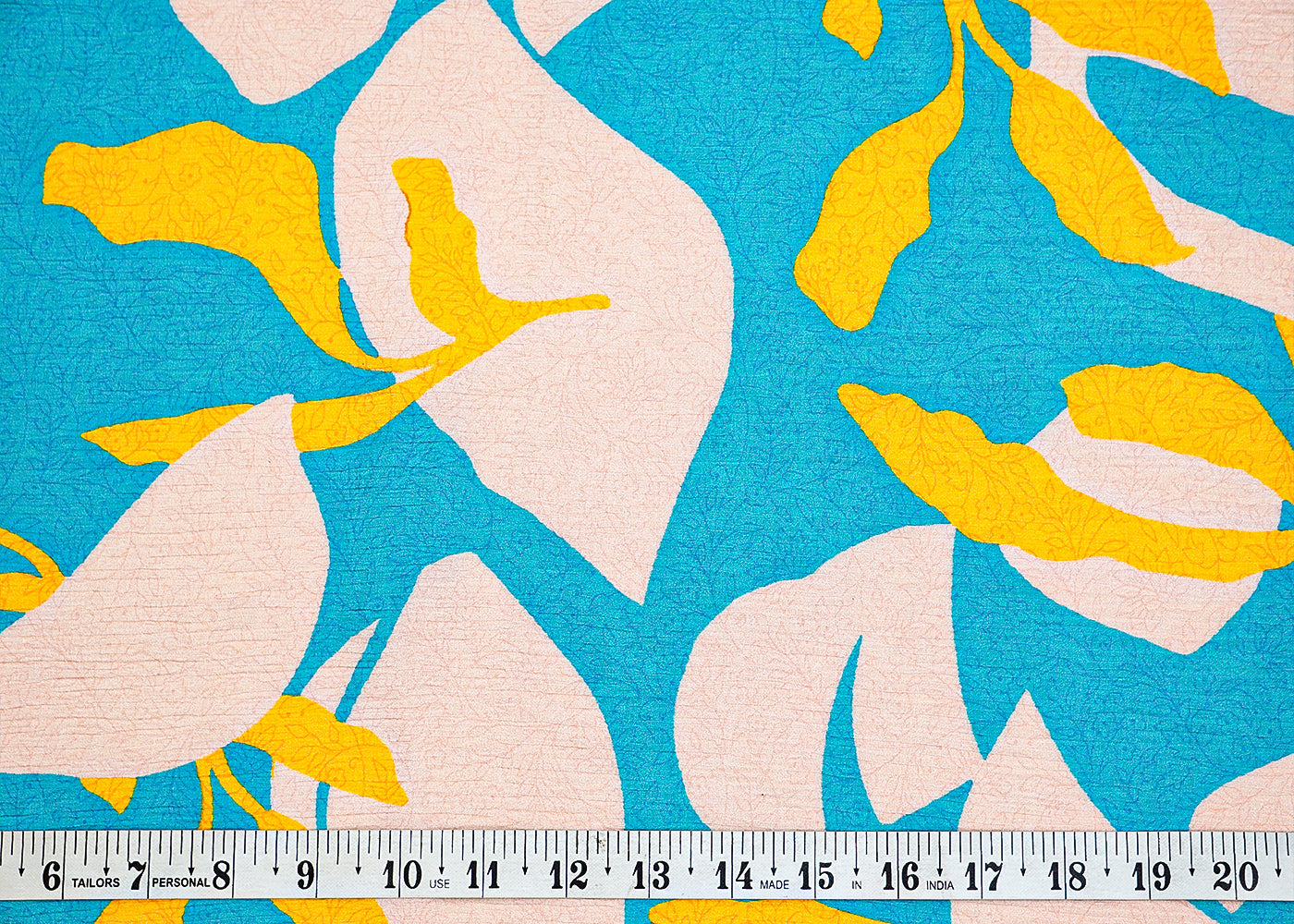 Light Blue Chinon Chiffon Fabric with Allover Abstract Motif of Leaves and Different Shapes 13963
