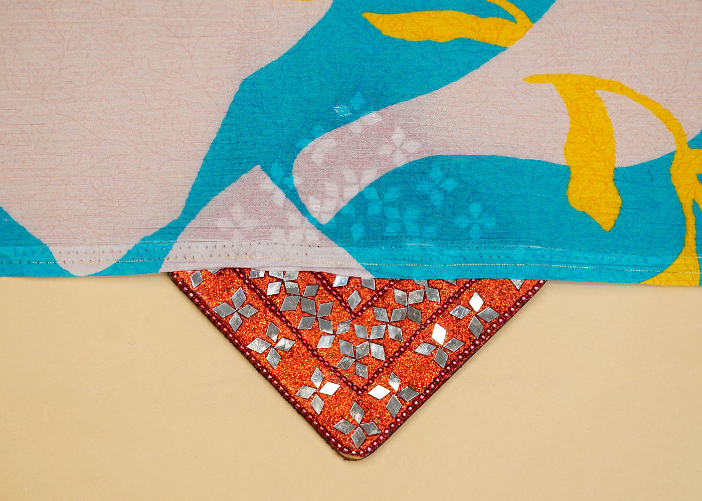 Light Blue Chinon Chiffon Fabric with Allover Abstract Motif of Leaves and Different Shapes 13963