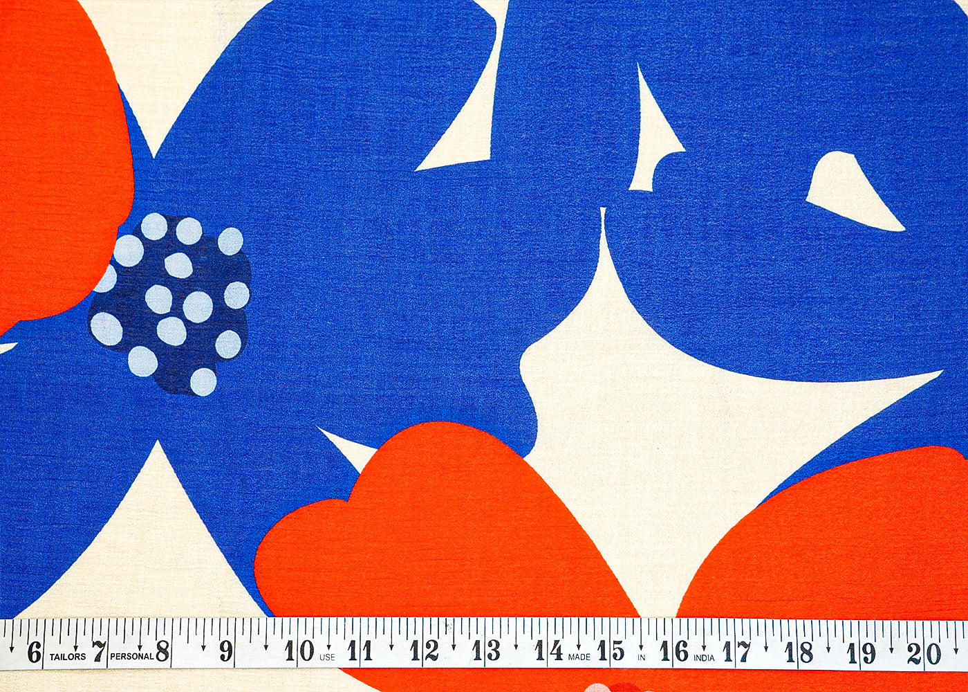 Red & Blue Chinon Chiffon Fabric with Allover Multi-Color Flowers 13965