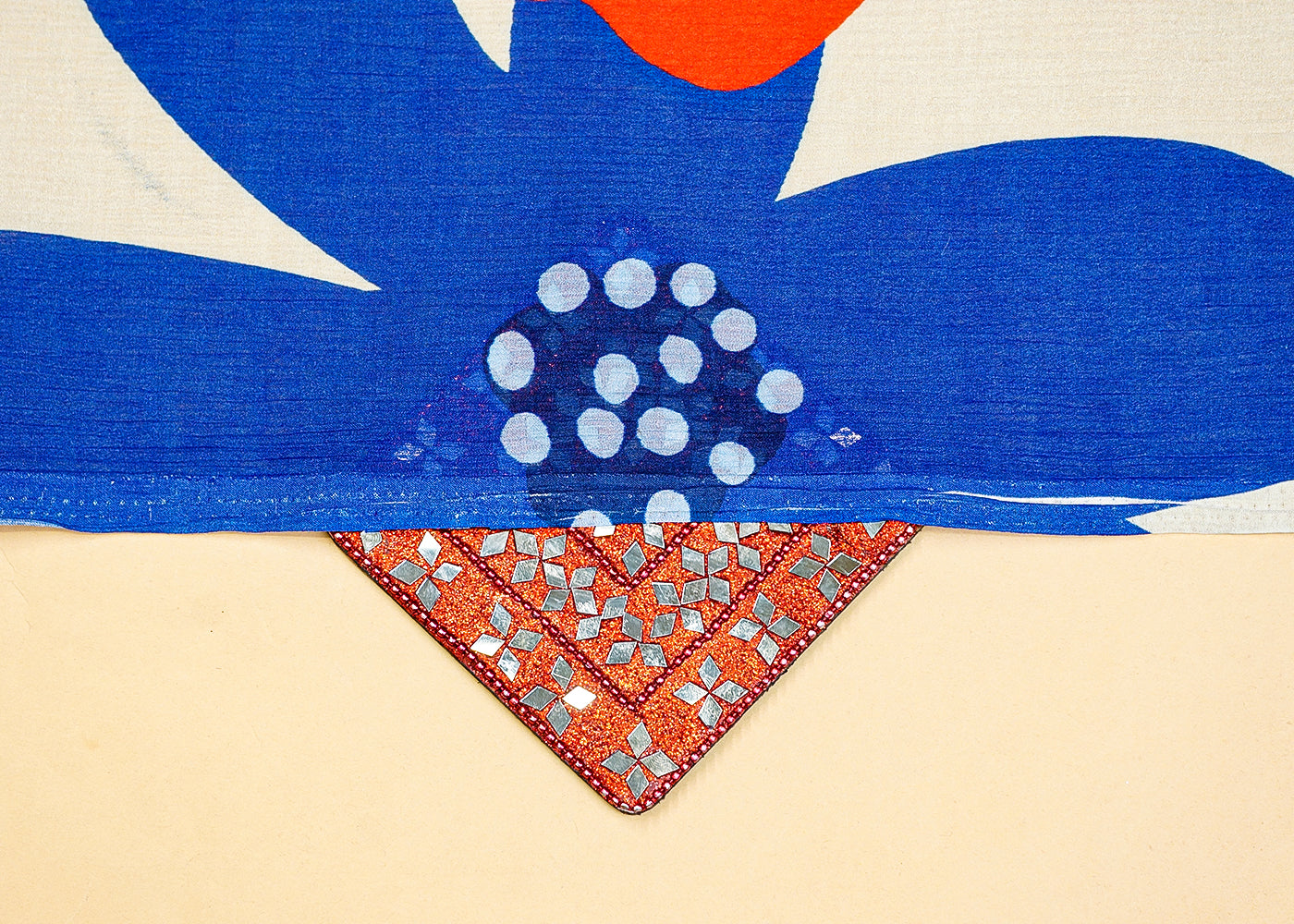 Red & Blue Chinon Chiffon Fabric with Allover Multi-Color Flowers 13965