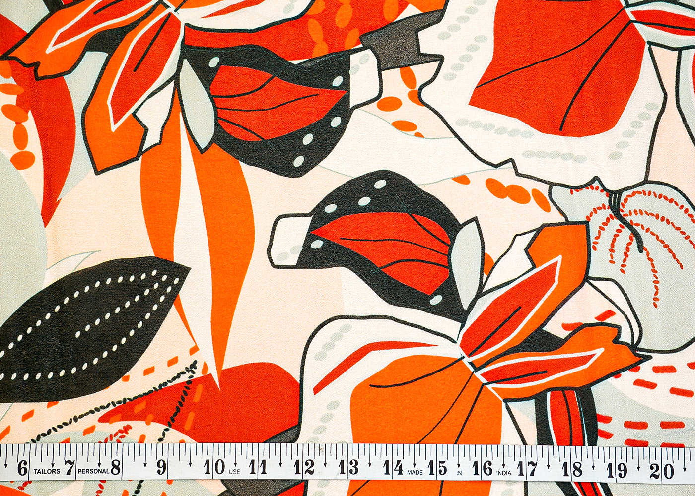 Orange & Red Chinon Chiffon Fabric with Allover Abstract Flowers and Leaves 13967