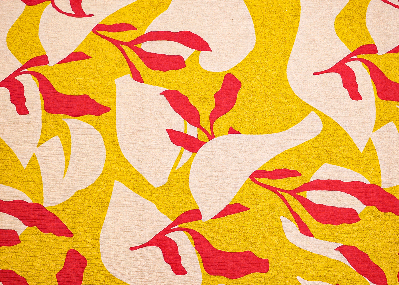 Yellow Chinon Chiffon Fabric with Allover Abstract Motif of Leaves and Different Shapes 13969