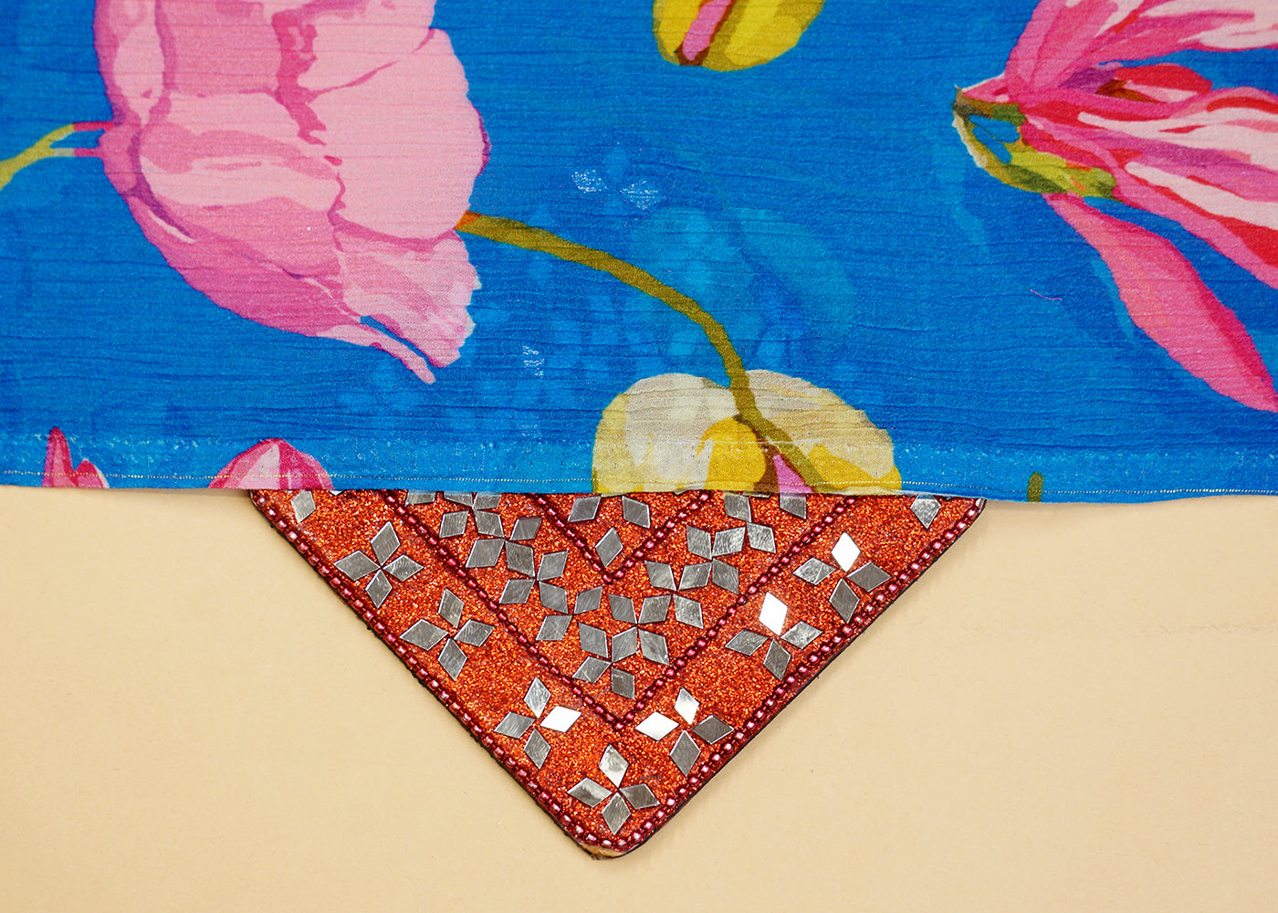 Blue Chinon Chiffon Fabric with Allover Floral Motifs 13970