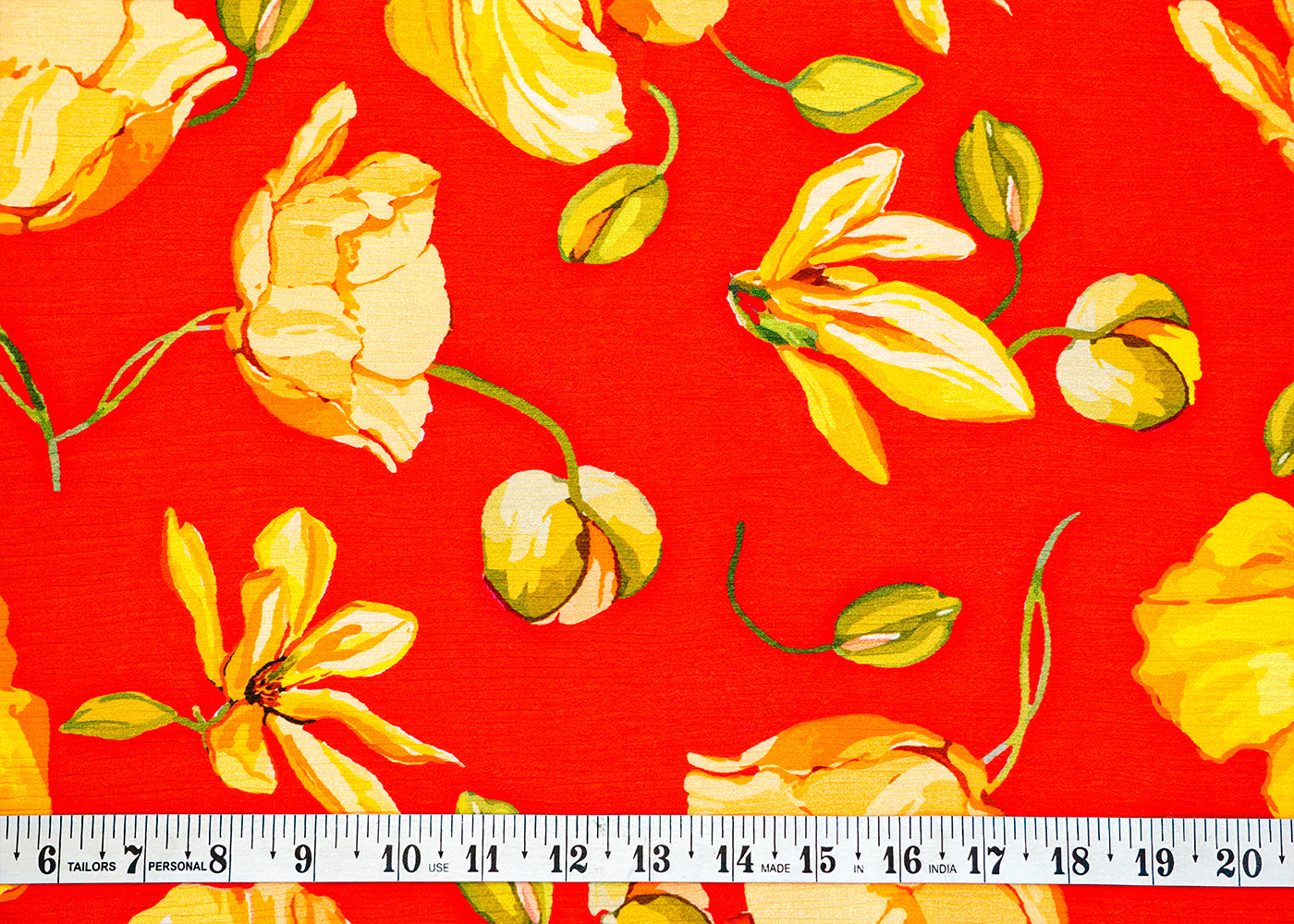 Red Chinon Chiffon Fabric with Allover Floral Motifs 13972