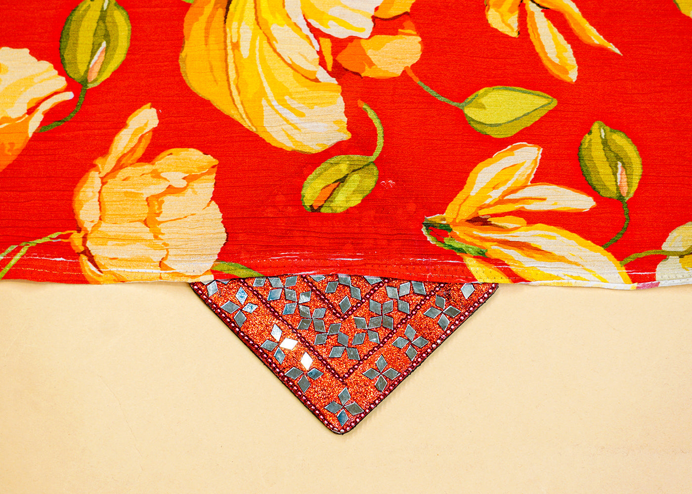 Red Chinon Chiffon Fabric with Allover Floral Motifs 13972