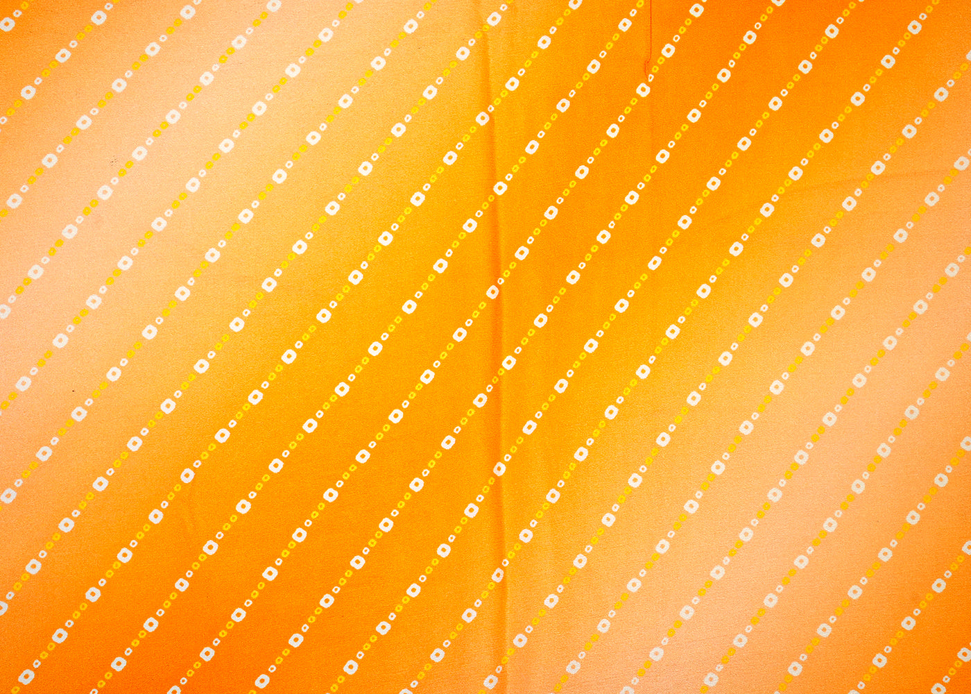 Orange Chinon Chiffon Fabric with Allover Tie & Dye Bandhani Print in Diagonal Lines 13975