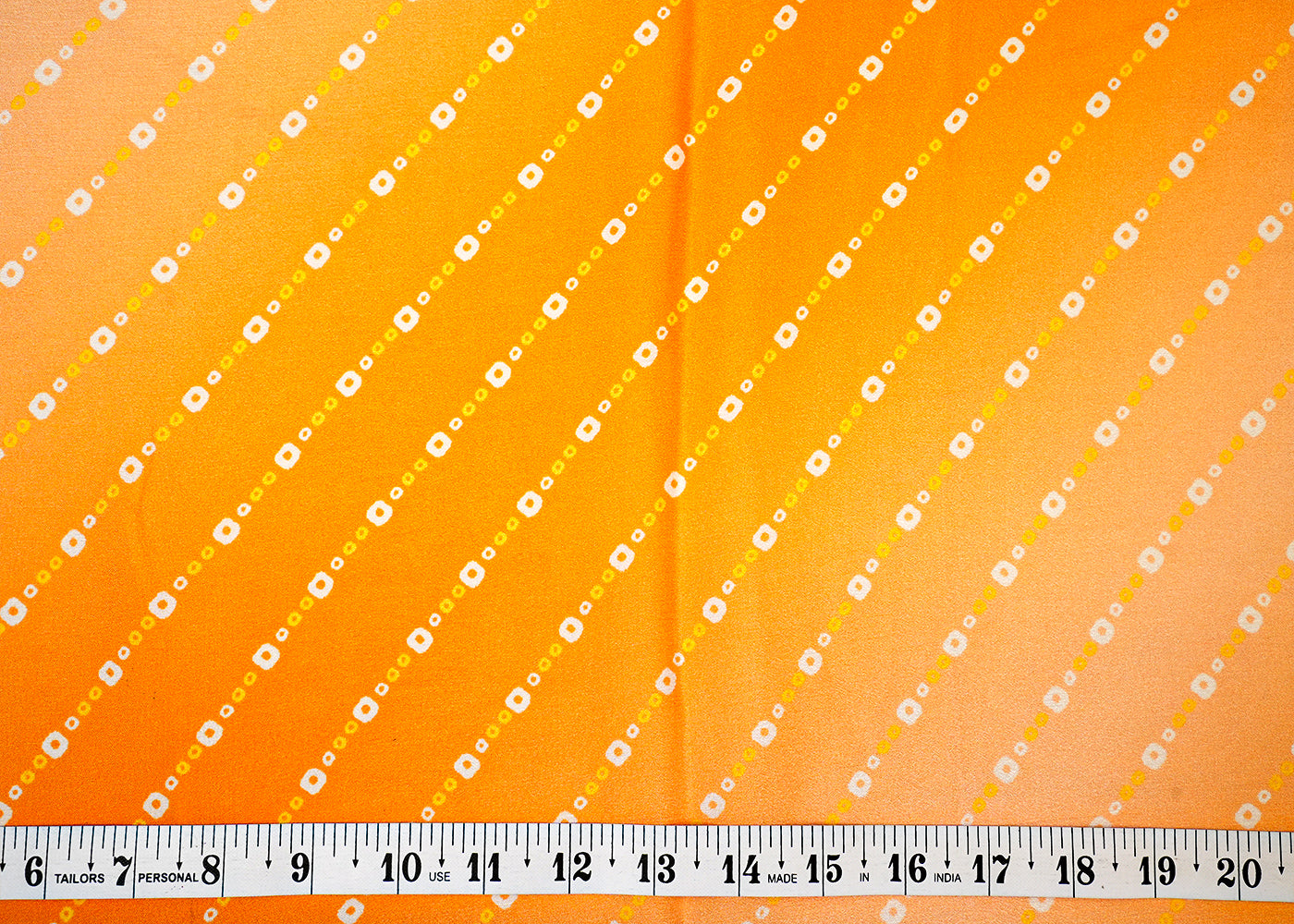 Orange Chinon Chiffon Fabric with Allover Tie & Dye Bandhani Print in Diagonal Lines 13975