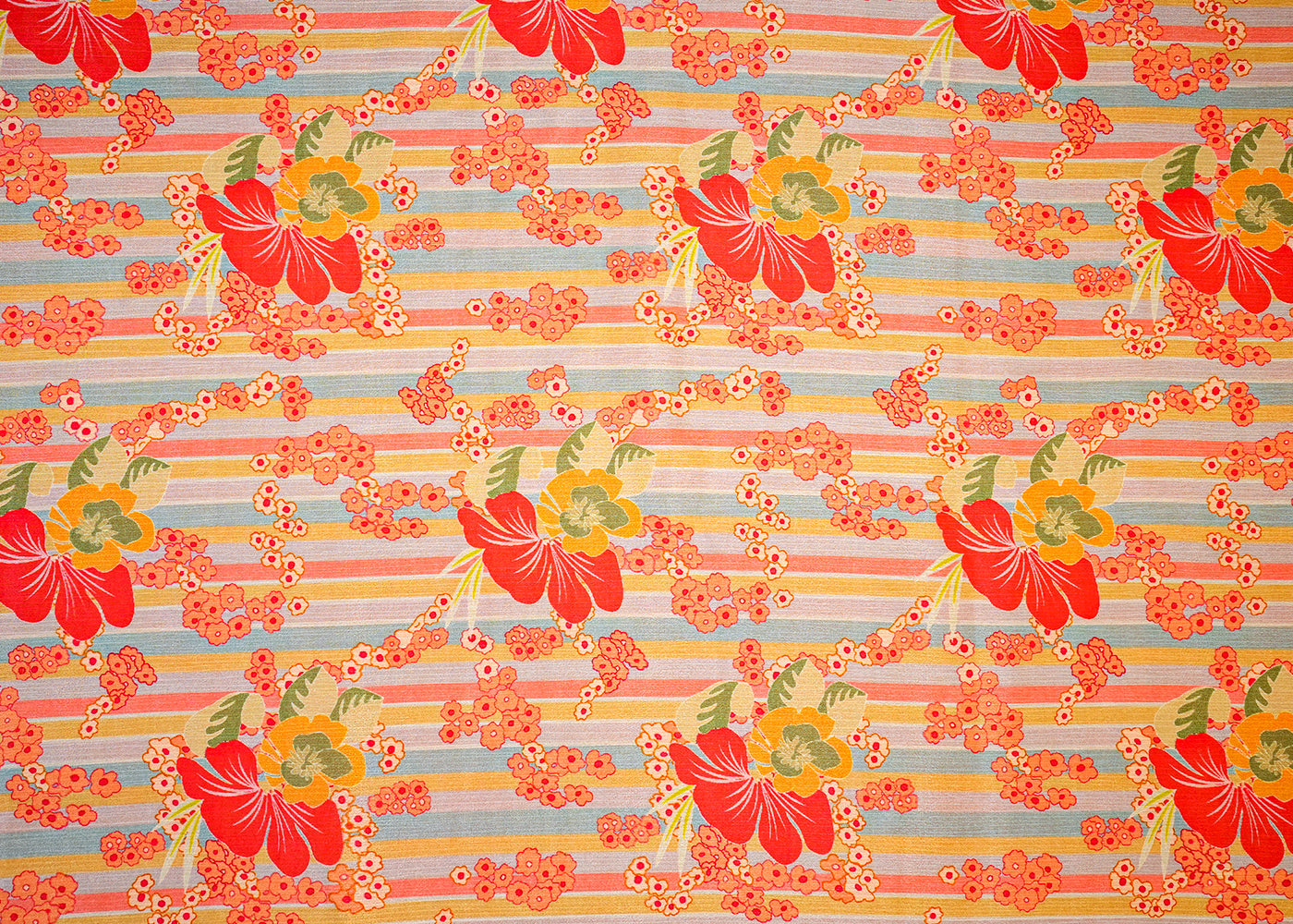 Hot Pink Chinon Chiffon Fabric with Multi-Colored Striped Base and Allover Floral Motifs 13976