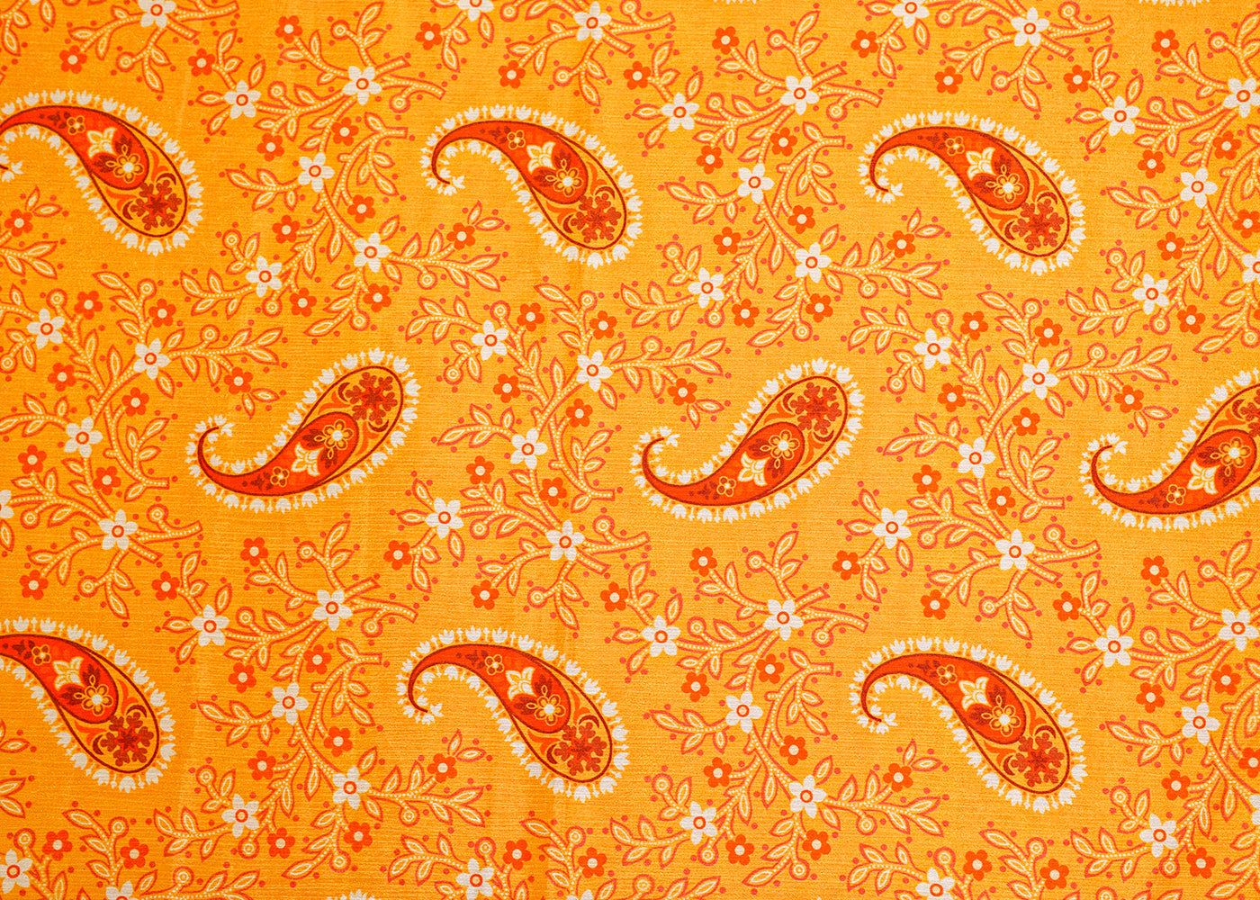 Light Orange Chinon Chiffon Fabric with Allover Paisley Leaf Print 13978