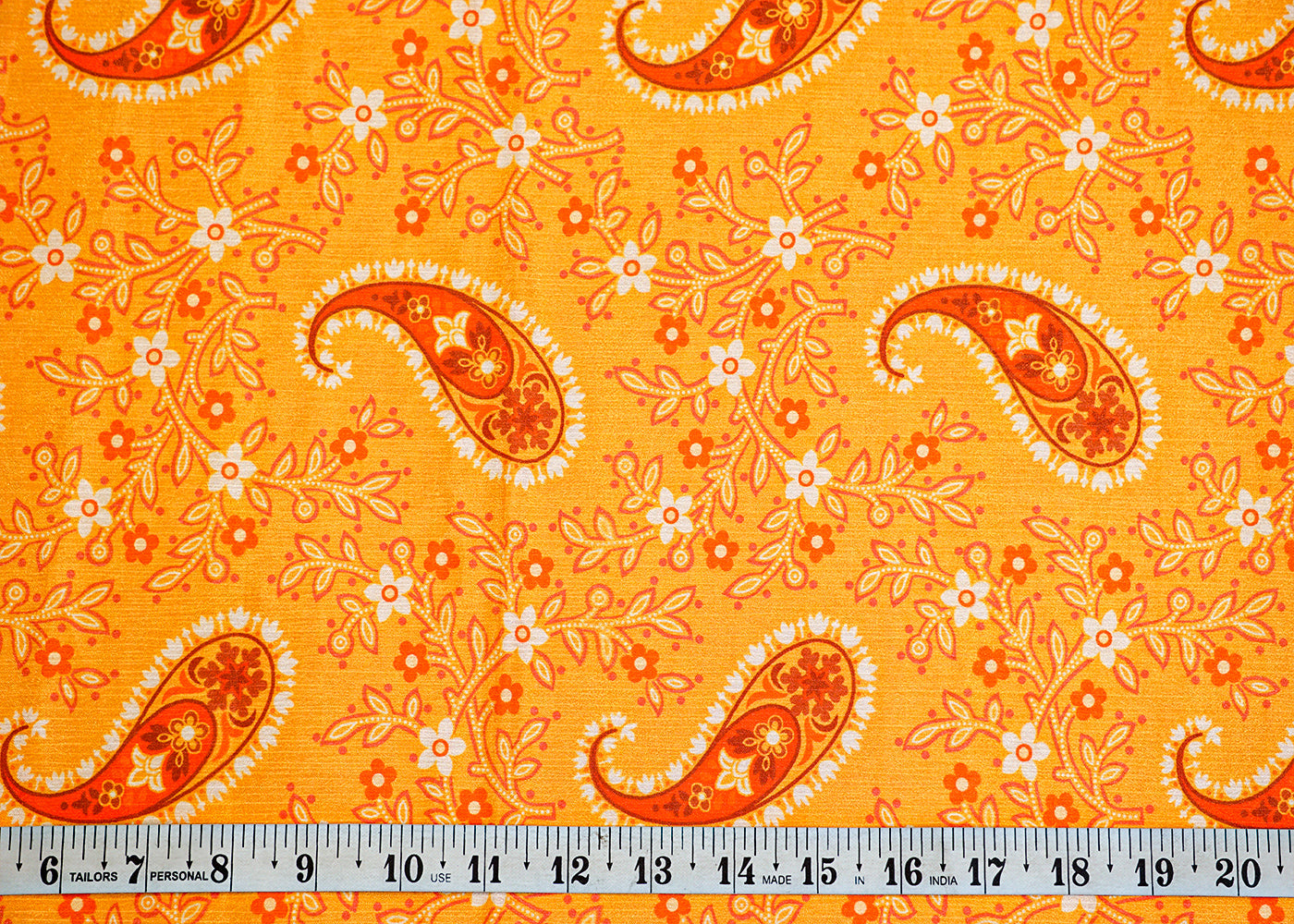 Light Orange Chinon Chiffon Fabric with Allover Paisley Leaf Print 13978