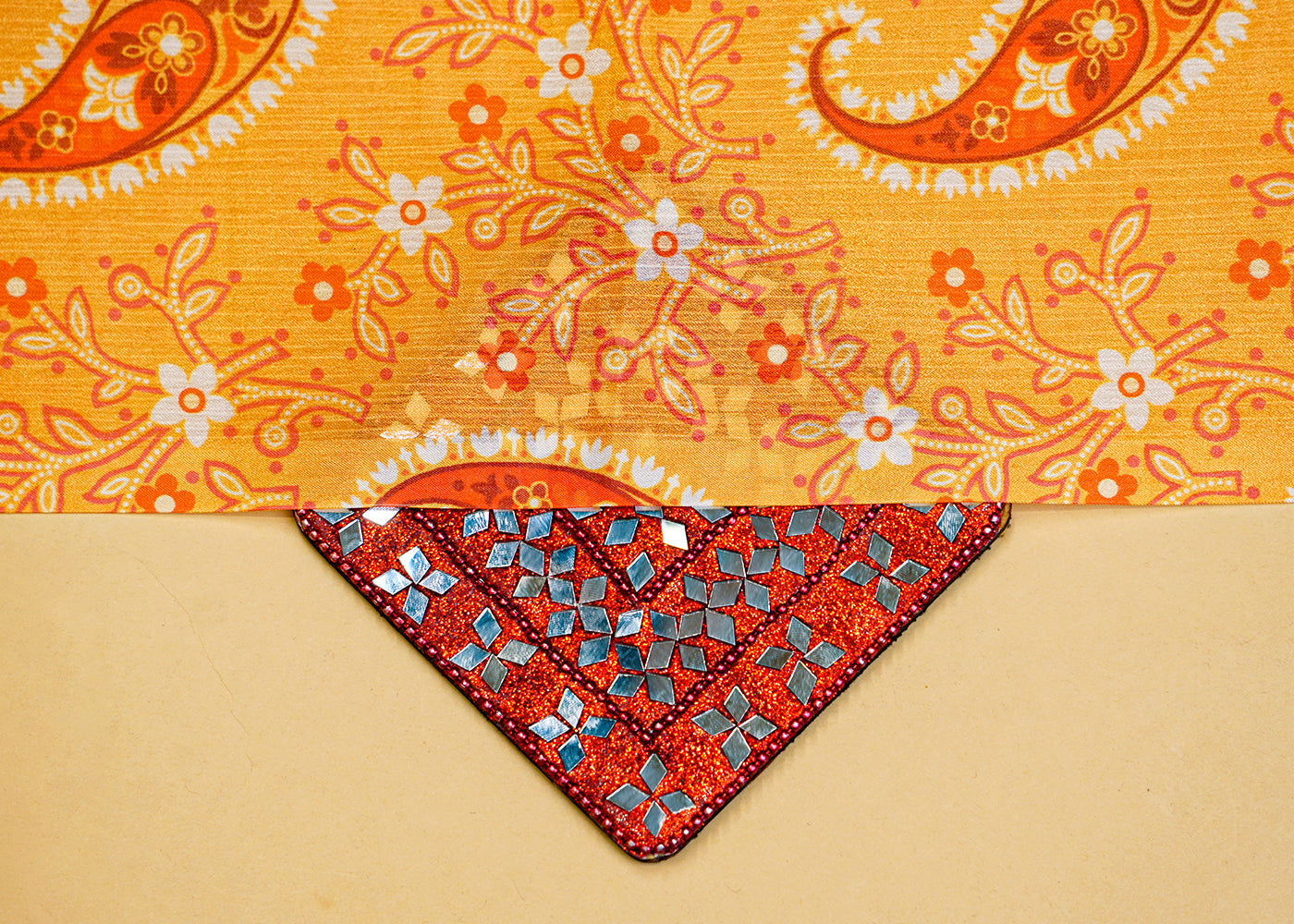 Light Orange Chinon Chiffon Fabric with Allover Paisley Leaf Print 13978