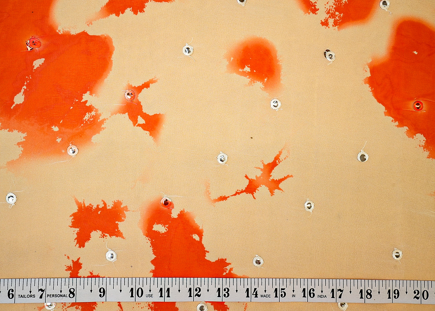 Orange Fox Georgette Fabric with Allover Color Patches and Faux Mirror Work 13985