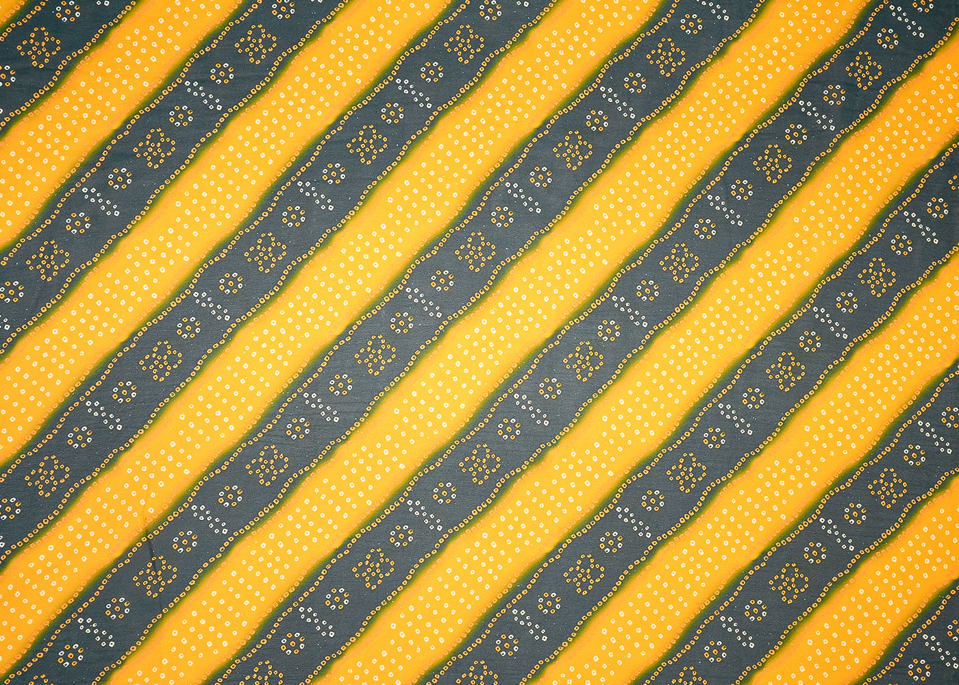 Yellow And Blue Georgette Fabric with Allover Diagonal Stripes of Bandhani 13991