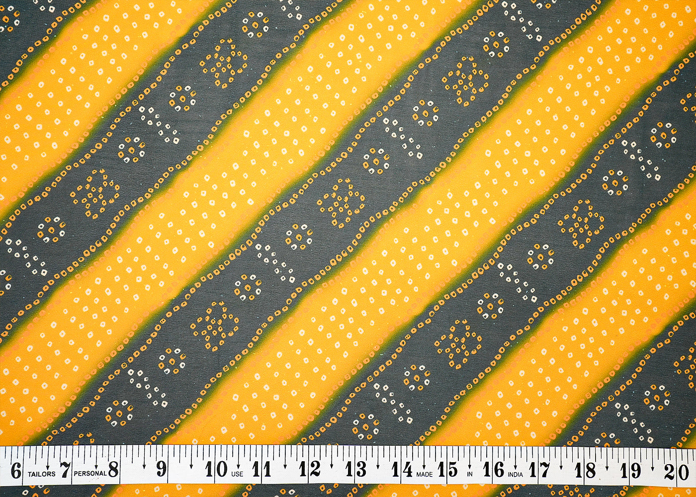 Yellow And Blue Georgette Fabric with Allover Diagonal Stripes of Bandhani 13991