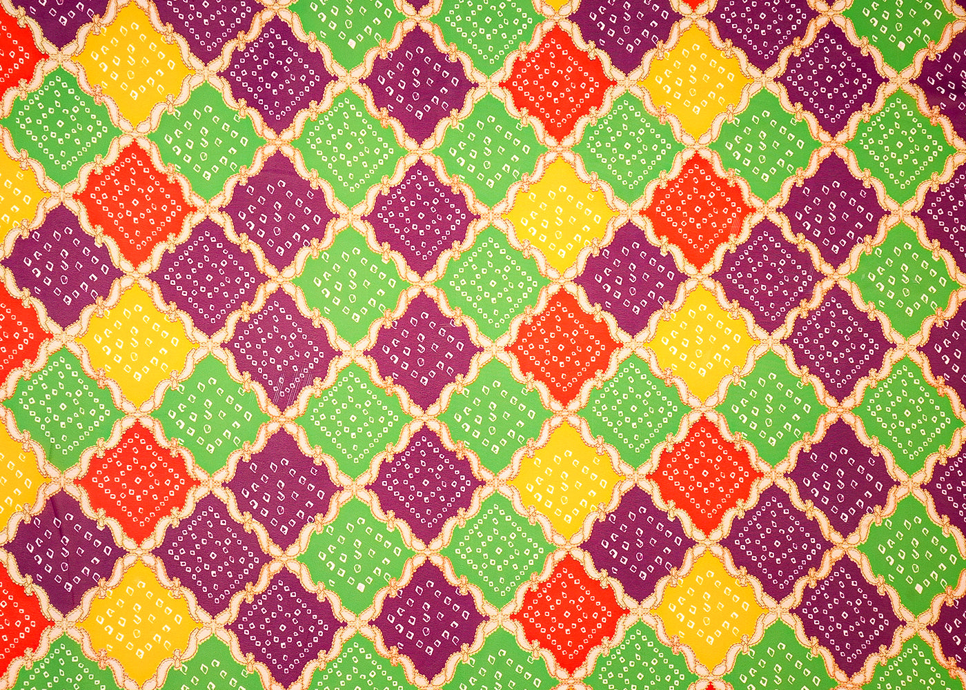 Green Georgette Fabric with Allover Bandhani Print in Check Pattern 13993