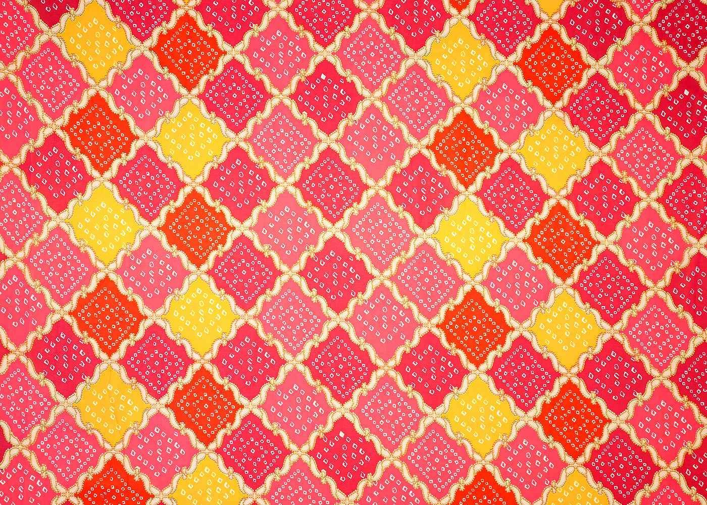 Pink Georgette Fabric with Allover Bandhani Print in Check Pattern 13994