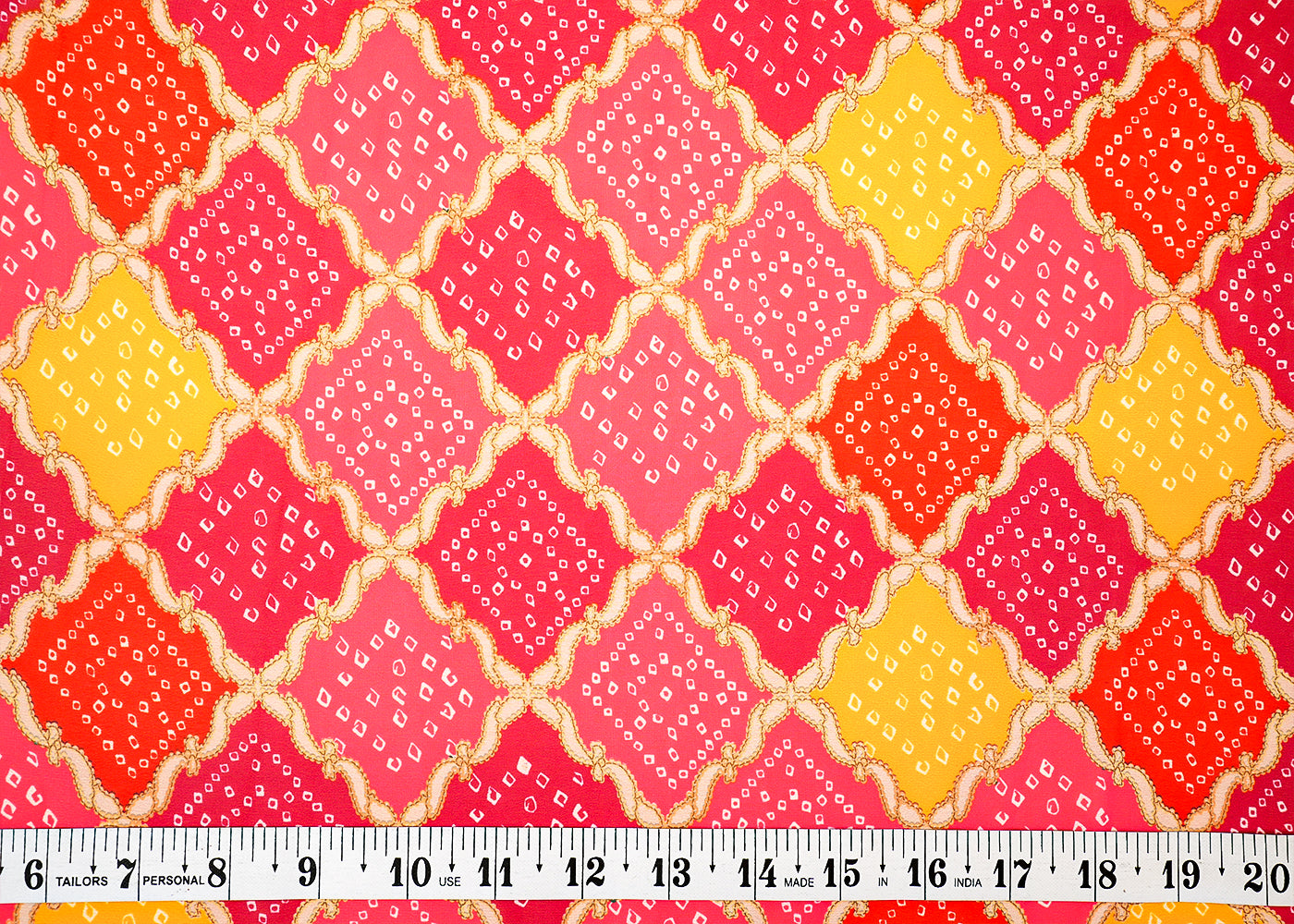 Pink Georgette Fabric with Allover Bandhani Print in Check Pattern 13994