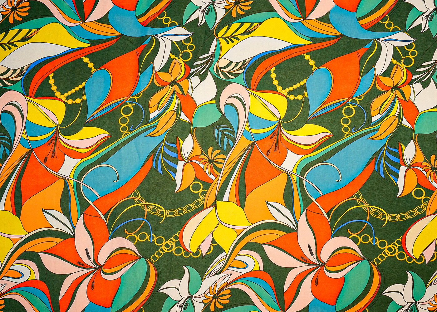Bottle Green Fox Georgette Fabric with Allover Abstract Flowers 14001