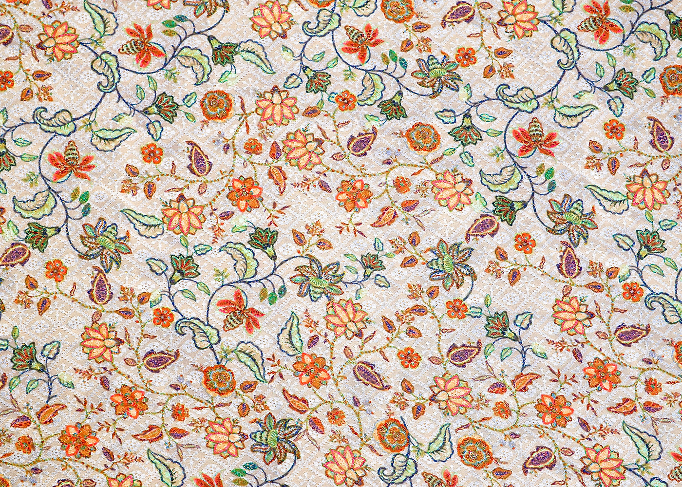 White Georgette Dobby Fabric with Allover Flower Motif 14002