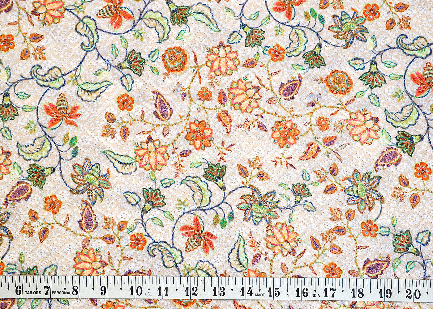 White Georgette Dobby Fabric with Allover Flower Motif 14002