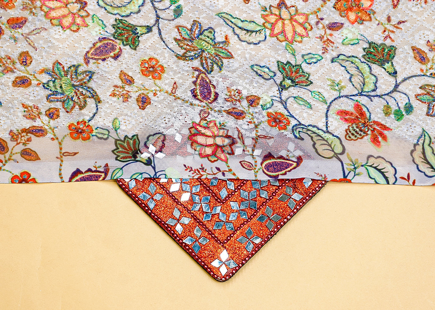 White Georgette Dobby Fabric with Allover Flower Motif 14002