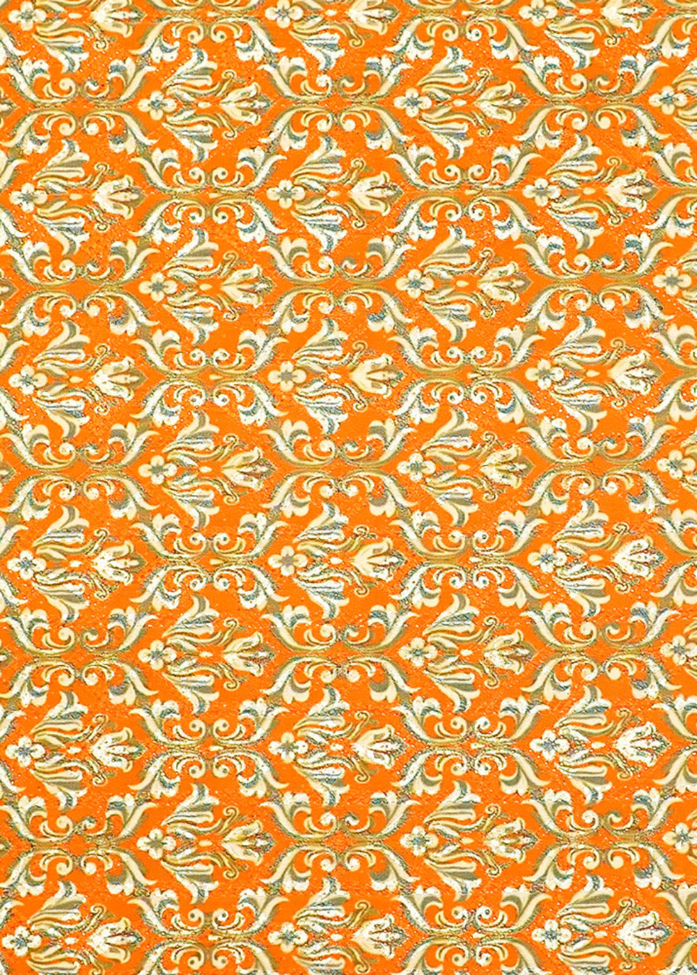 Orange-And-Green-Georgette-Dobby-Fabric-with-Allover-Traditional-Motifs-14003