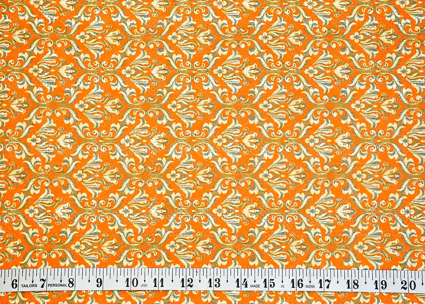 Orange And Green Georgette Dobby Fabric with Allover Traditional Motifs 14003