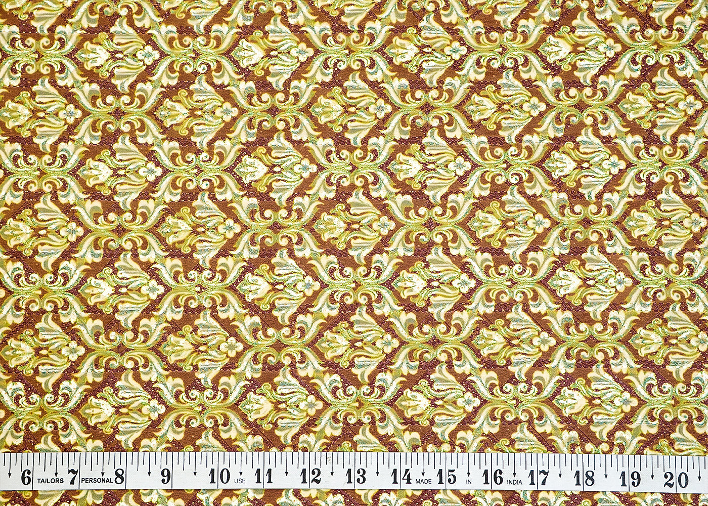 Brown And Green Georgette Dobby Fabric with Allover Traditional Motifs 14004