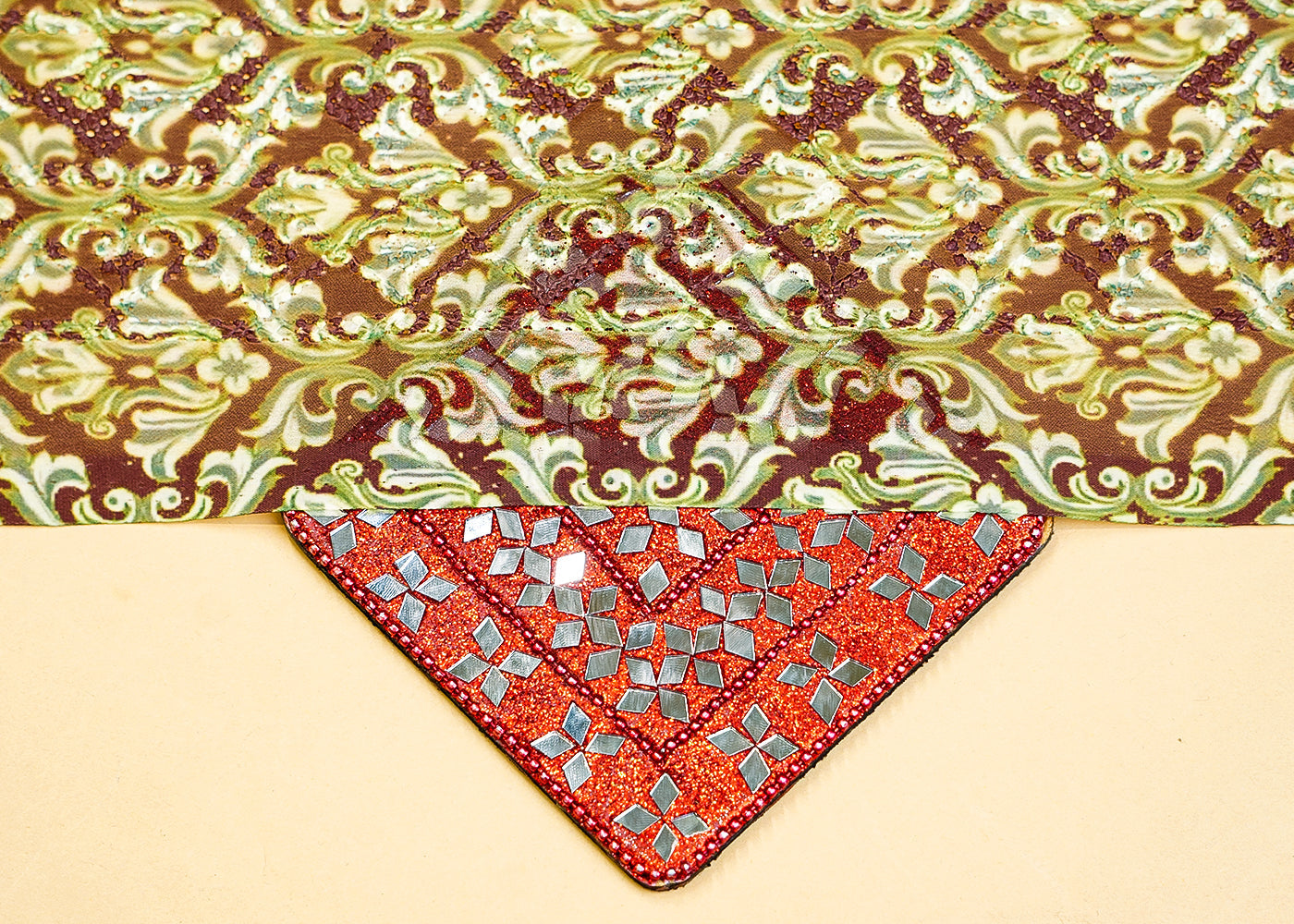Brown And Green Georgette Dobby Fabric with Allover Traditional Motifs 14004