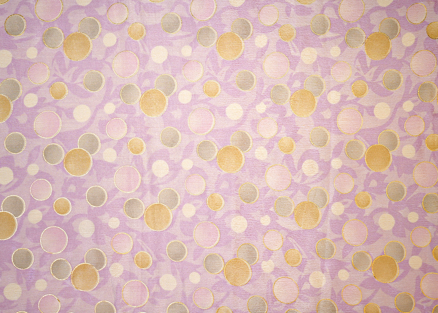 Lavender Chinon Chiffon Fabric with Allover Multi-Color Circles 14007