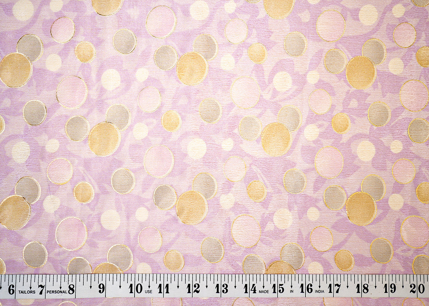 Lavender Chinon Chiffon Fabric with Allover Multi-Color Circles 14007