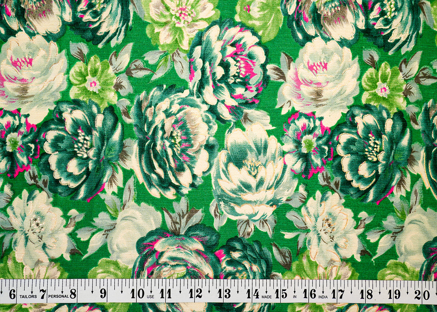 Dark Green Chinon Chiffon Fabric with Allover Floral Pattern 14009