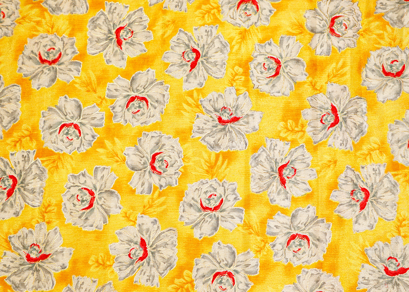 Yellow Chinon Chiffon Fabric with Allover White Flowers 14010